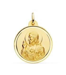Alda Joyeros, joyería online | Medalla Corazón de Jesús Oro 18K 28 mm Bisel | comprar joyas on line