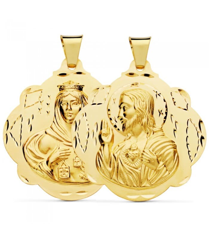 Escapulario V. del Carmen y Corazón de Jesús Oro 18k 42 mm