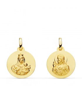 Scapolare del Carmelo Oro 18Kt 16 mm satinato - Medaglia Sacro Cuore di Gesù