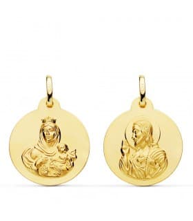 Escapulario Virgen del Carmen y C. de Jesús Oro 18k 20 mm medalla religiosa