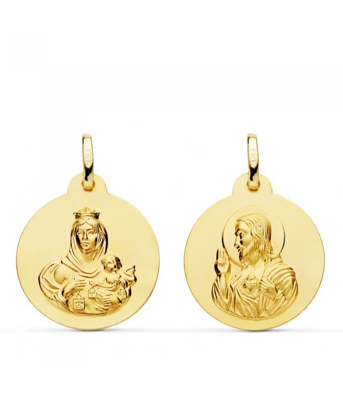 Escapulario Virgen del Carmen y C. de Jesús Oro 18k 20 mm medalla religiosa