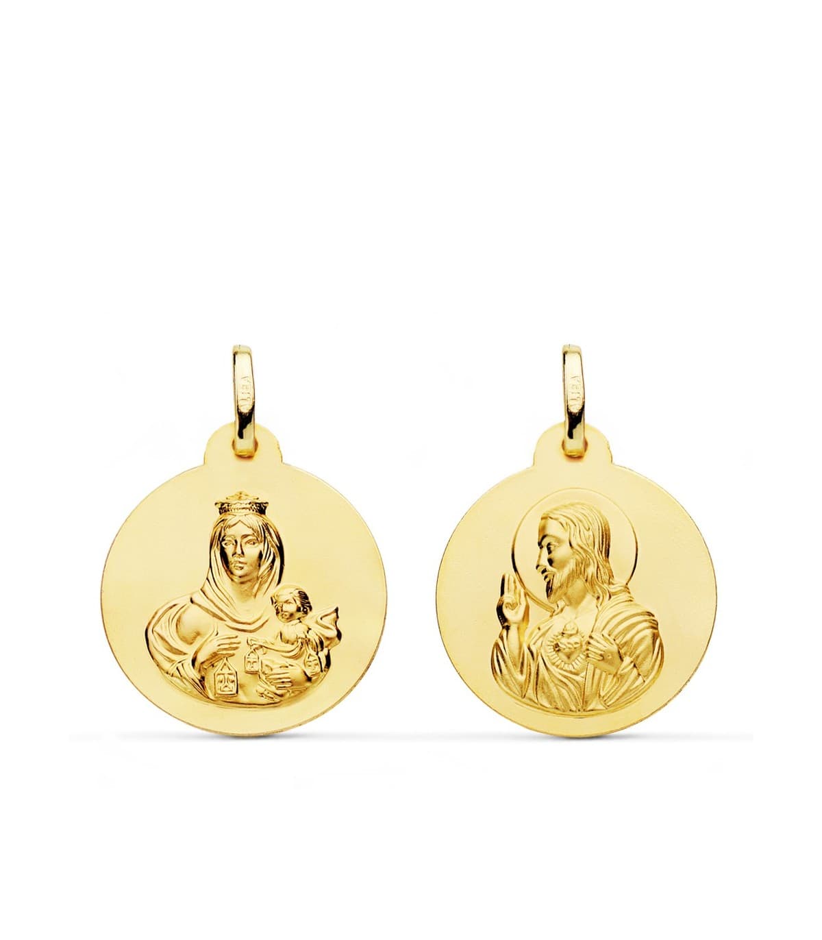 Escapulario Virgen del Carmen y C. de Jesús Oro 18k 20 mm medalla religiosa