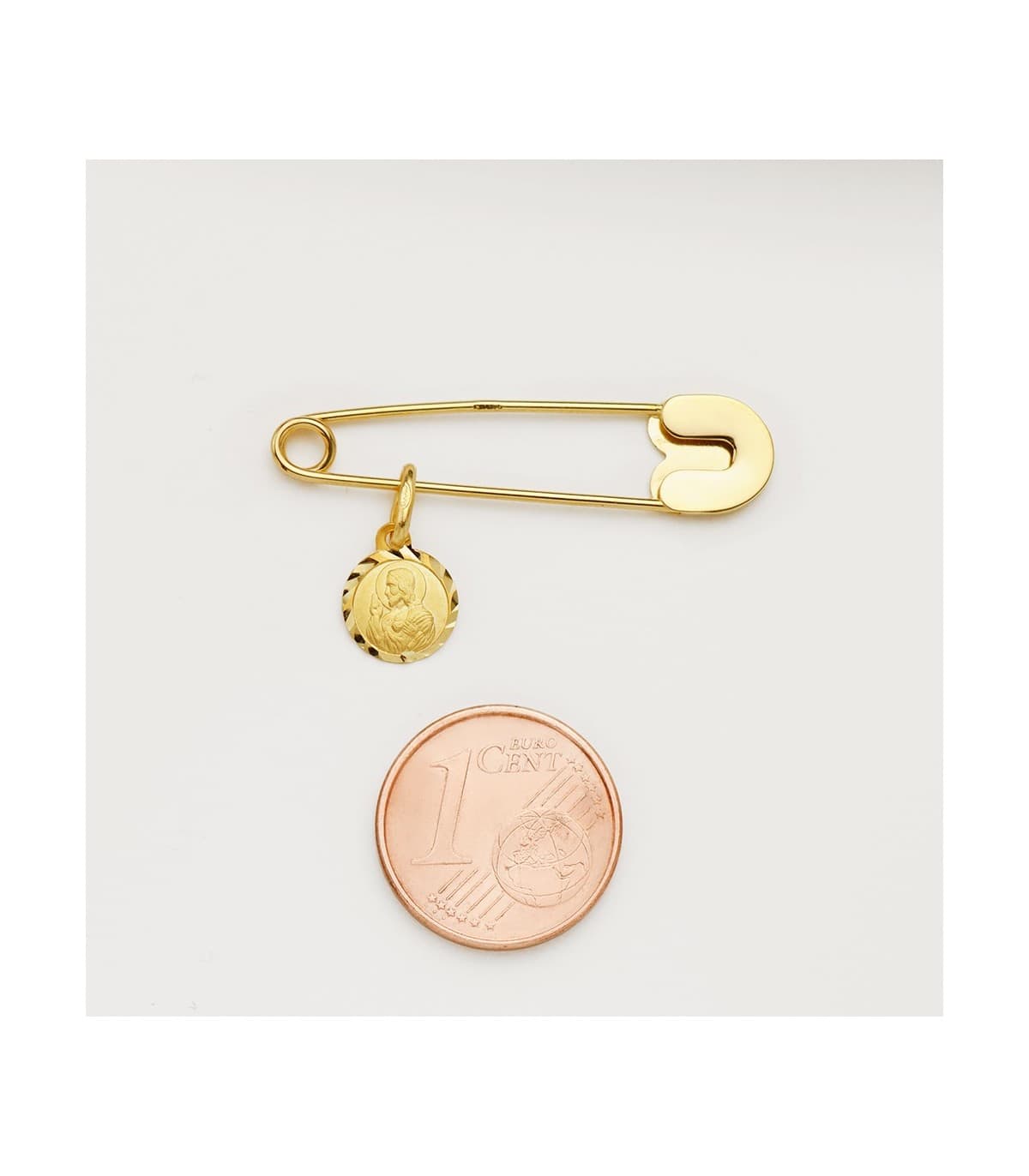 Medaglia piccola per battesimo 8mm - Sacro Cuore di Gesù e Madonna del Carmine in oro