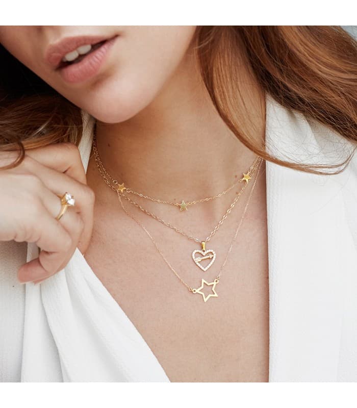Collar mujer 5 Stars oro amarillo 18K 45 cm Gargantilla moda estrellas collares modernos