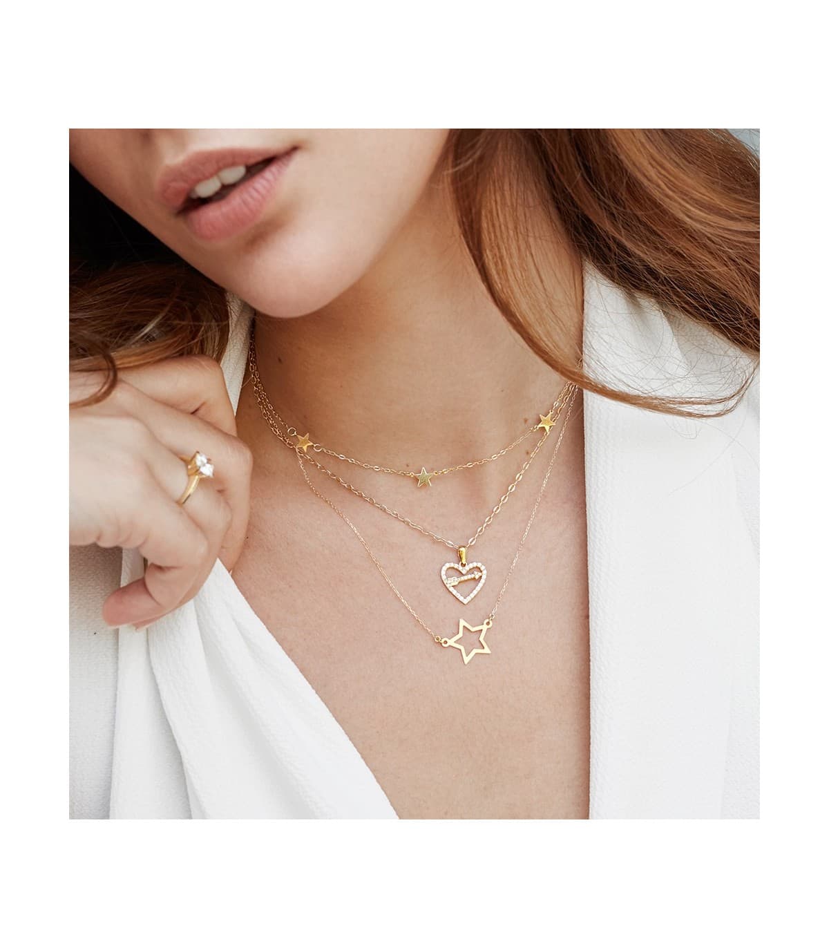 Collar mujer 5 Stars oro amarillo 18K 45 cm Gargantilla moda estrellas collares modernos