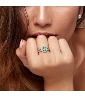 Sortija Mujer Oro Bicolor 18K Ginny Piedra Preciosa Esmeralda 0.79 QT gemas circonitas