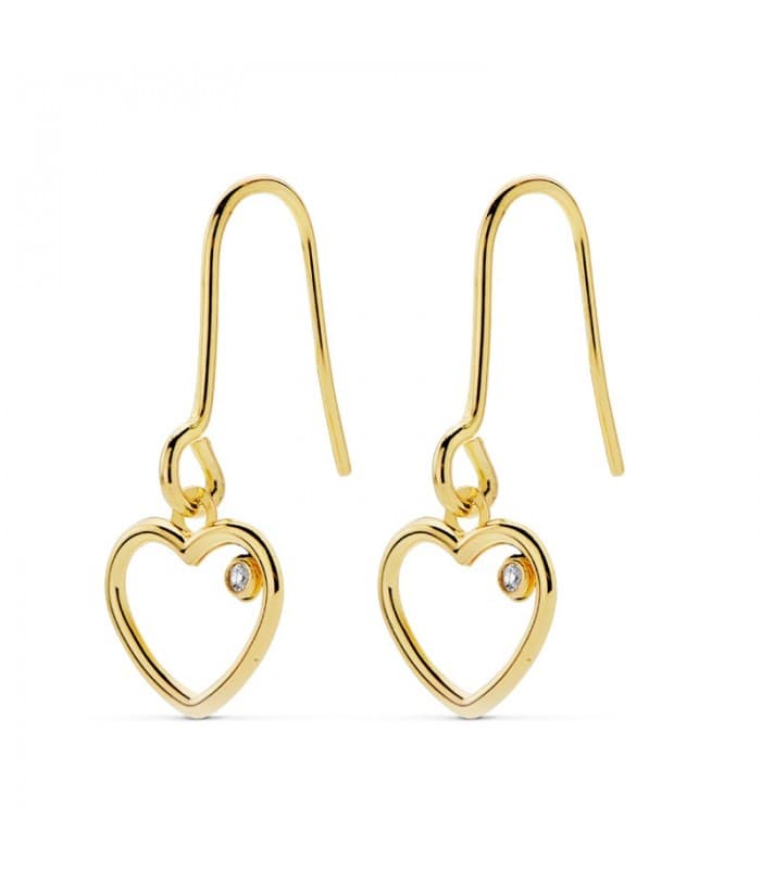 Orecchini pendenti in oro 18 kt, moderni e giovanile - Orecchini con ciondoli cuori da donna e ragazza.
