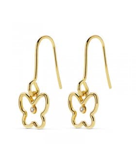 Orecchini pendenti in oro 18 kt, moderni e giovanile - Orecchini con ciondoli farfalle da donna e ragazza.