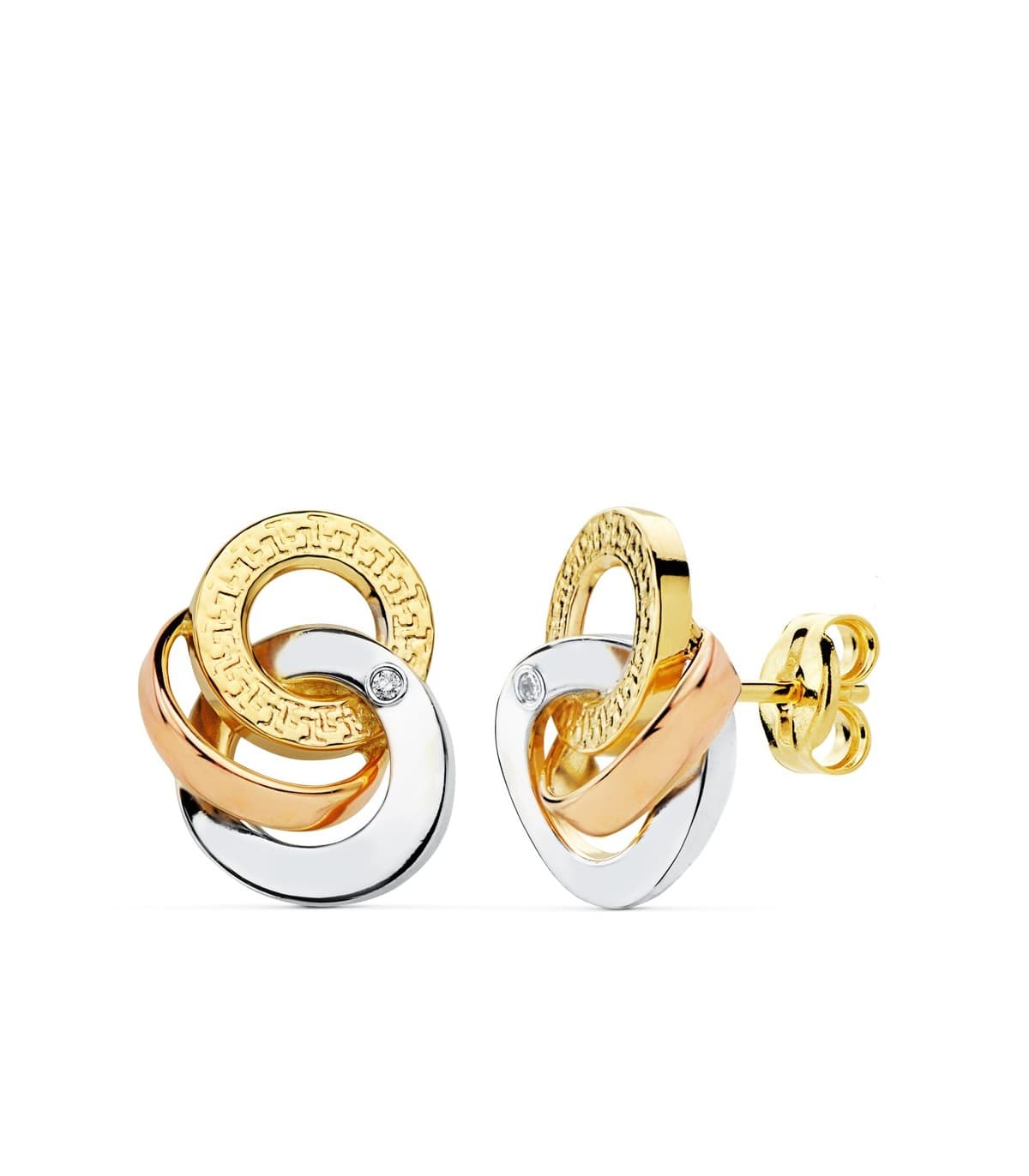 Ohrstecker Knoten 14 mm, 750 Gold / 18 Karat  • Tricolor Ohrringe für Damen Online Kaufen