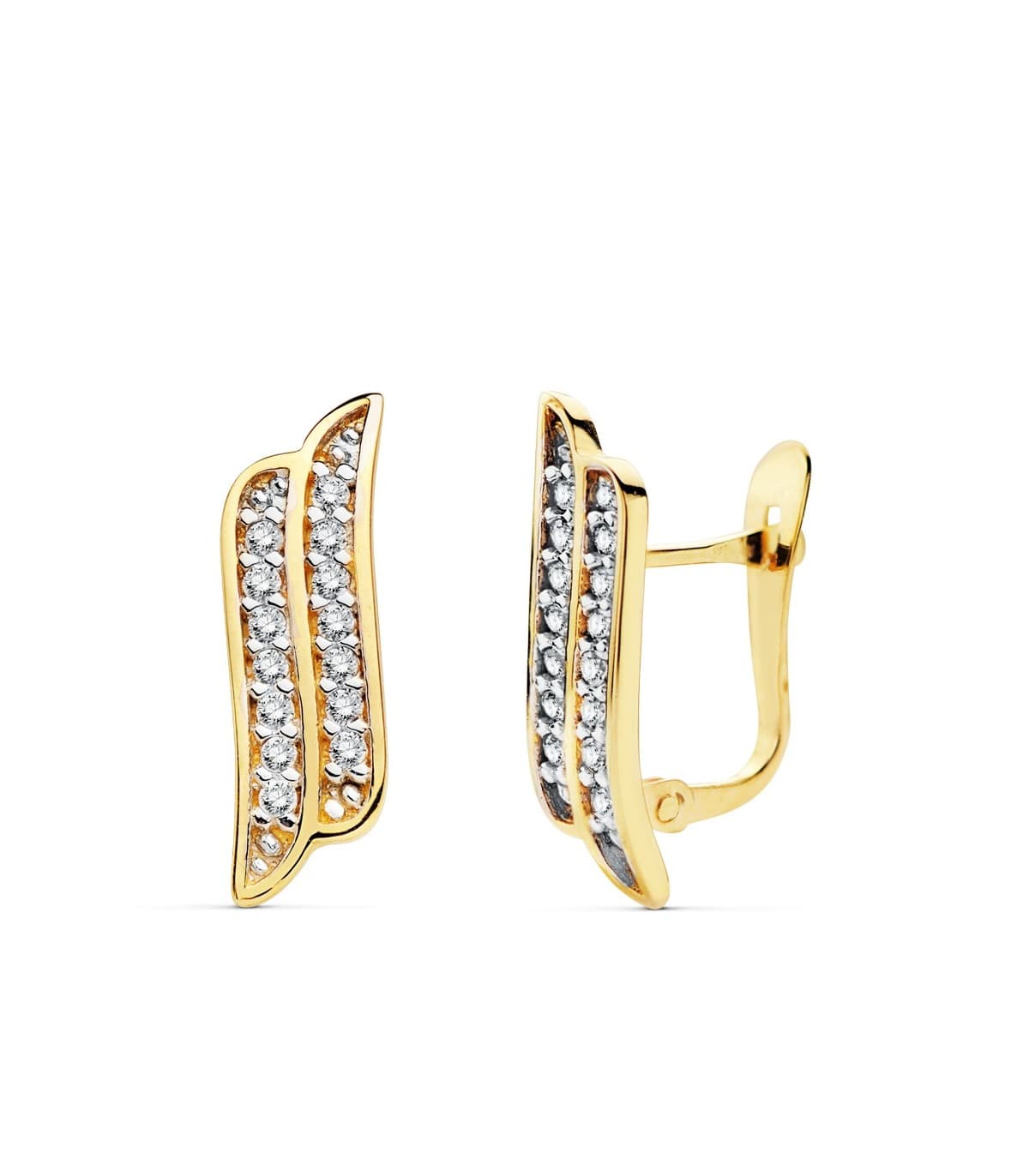 Orecchini con forma curva e zirconi, ideale da donna - Orecchini in oro 18kt eleganti e moderni.