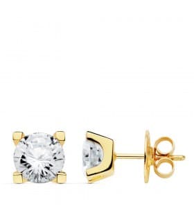 Orecchini punto luce 4 griffe in oro giallo, zirconi 7 mm - Orecchini lobo da donna