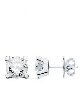 Orecchini punto luce 4 griffe in oro bianco, zirconi 7 mm - Orecchini lobo da donna