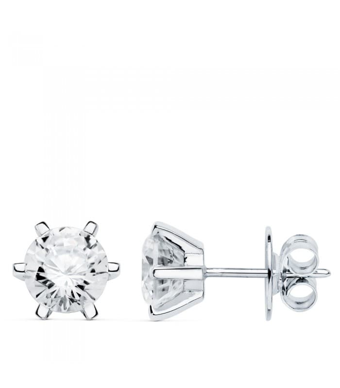 Orecchini punto luce 6 griffe in oro bianco, zirconi 7 mm - Orecchini lobo da donna