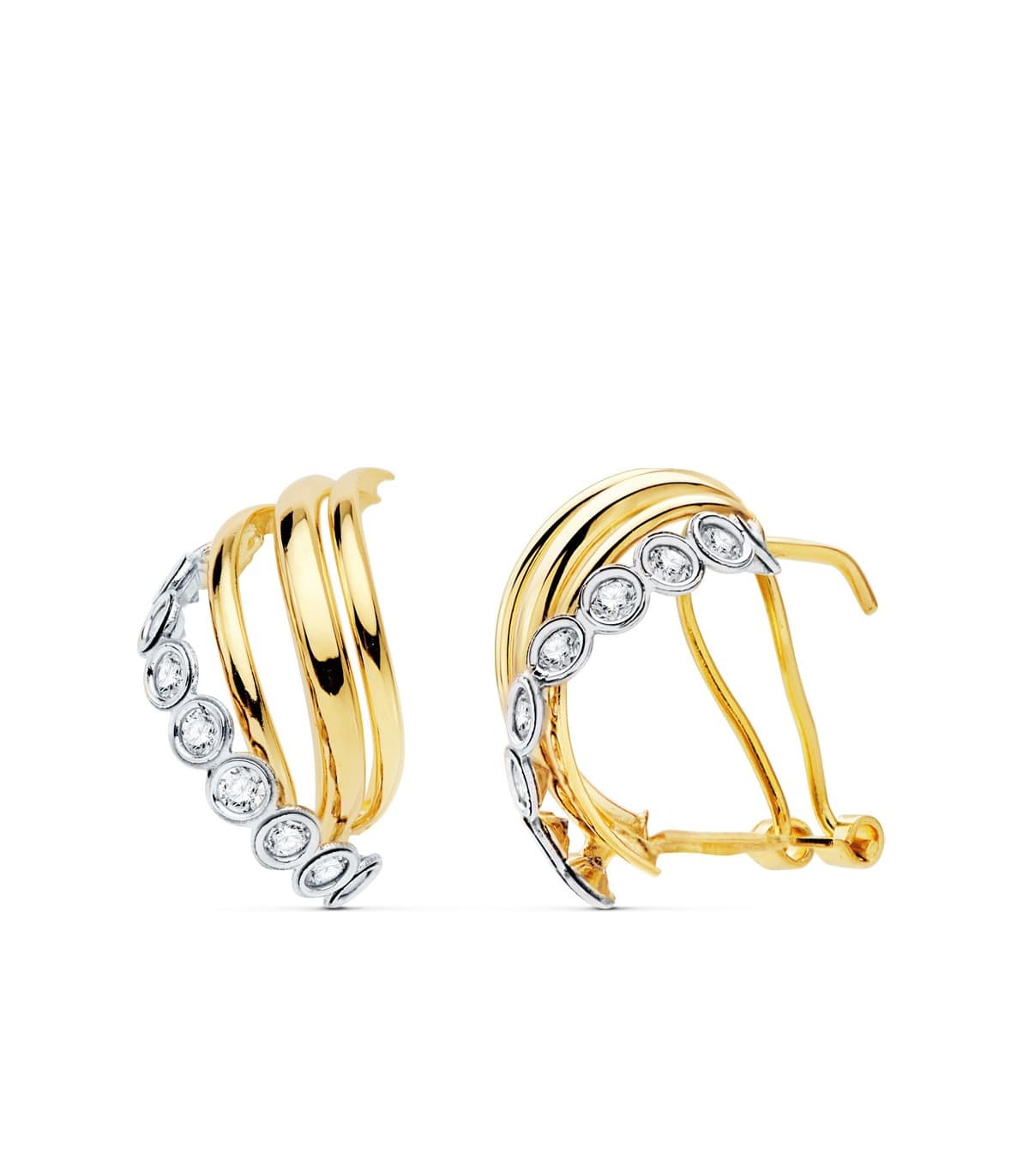 Ohrringe vom Typ Ohrclip, Ohrstecker - Gold Ohrringe Damen aus Bicolor Gold 18K Zirkonia. Form: gewölbt, geschwungen