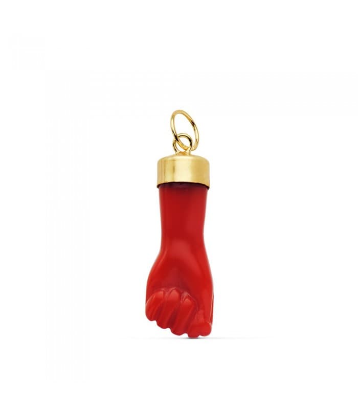 Colgante Oro Amarillo 18 ktes Amuleto Mano Roja (Higa, Figa) 19 mm