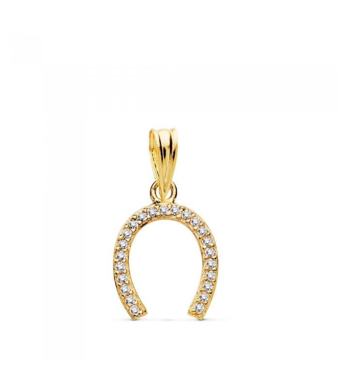 Ciondolo portafortuna, motivo ferro di cavallo Zirconi oro giallo 18kt 12 mm