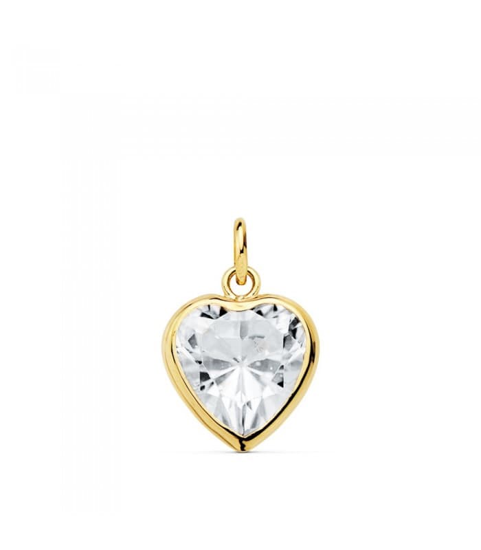 Colgante Corazón Chatón Oro Amarillo 18k 10 mm Charm punto de luz romántico San Valentín