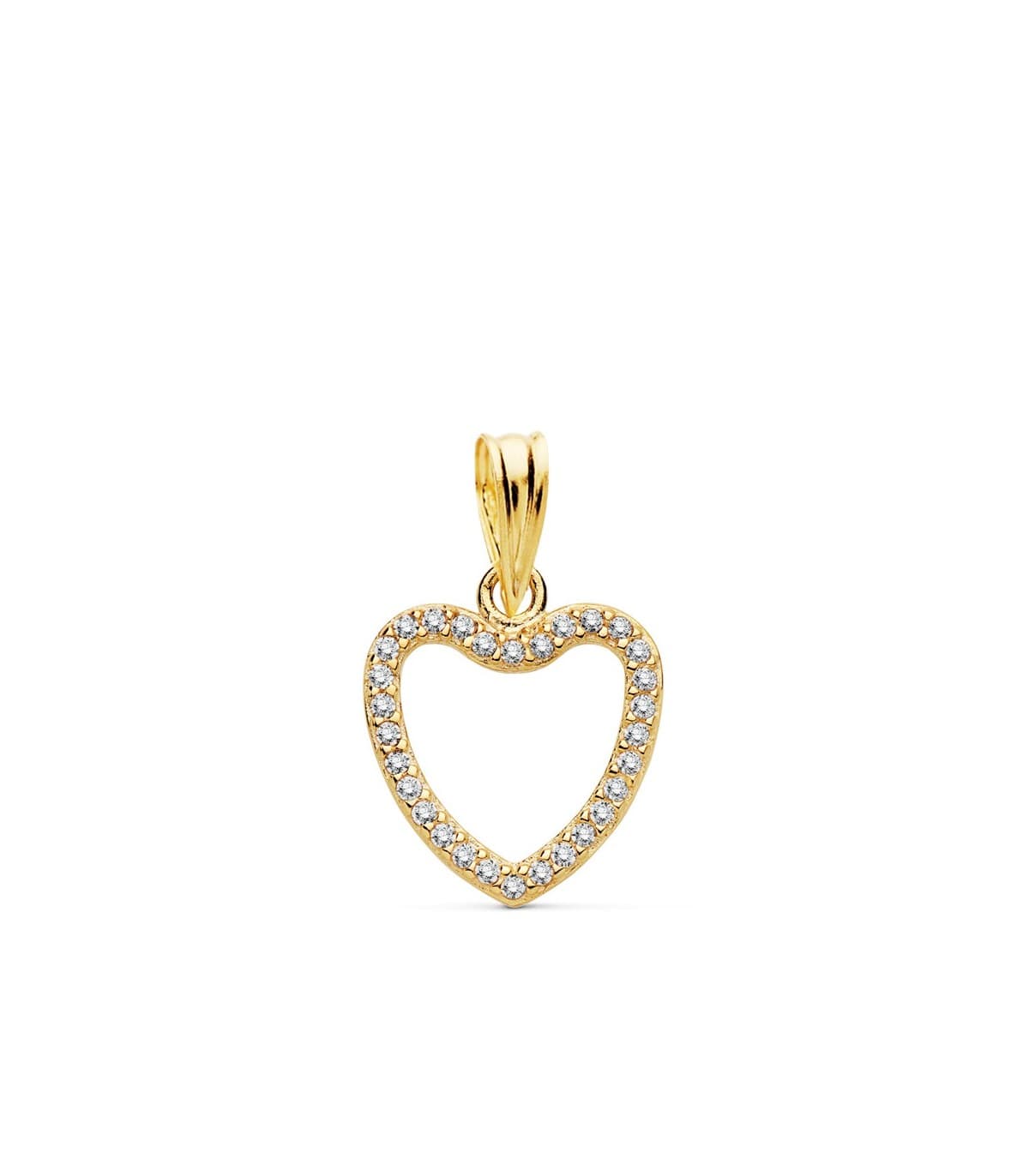 Ciondolo Cuore con pavé di zirconi, oro giallo 18kt 13 mm - Gioielli San Valentino, amore.