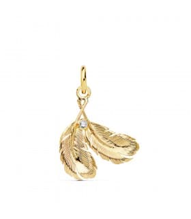 Ciondolo da donna con piume di uccello in oro giallo 18 carati, 17 mm. Alda Joyeros