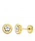 Pendientes Redondos Flor Oro Bicolor 18K 6mm