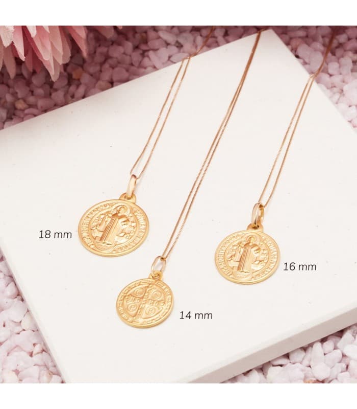 Medaglia di San Benedetto oro giallo 18kt Scapolare 14mm - Medaglie battesimo