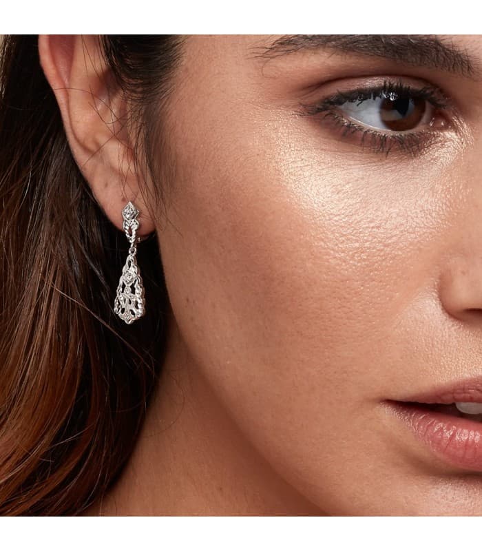 Boucles d'oreilles pour mariée Or blanc 18k Diamantées