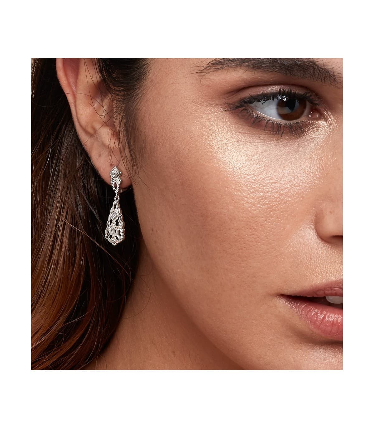 Boucles d'oreilles pour mariée Or blanc 18k Diamantées