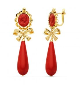 Orecchini corallo pendenti Samara goccia in oro giallo 18kt 62mm, da donna.