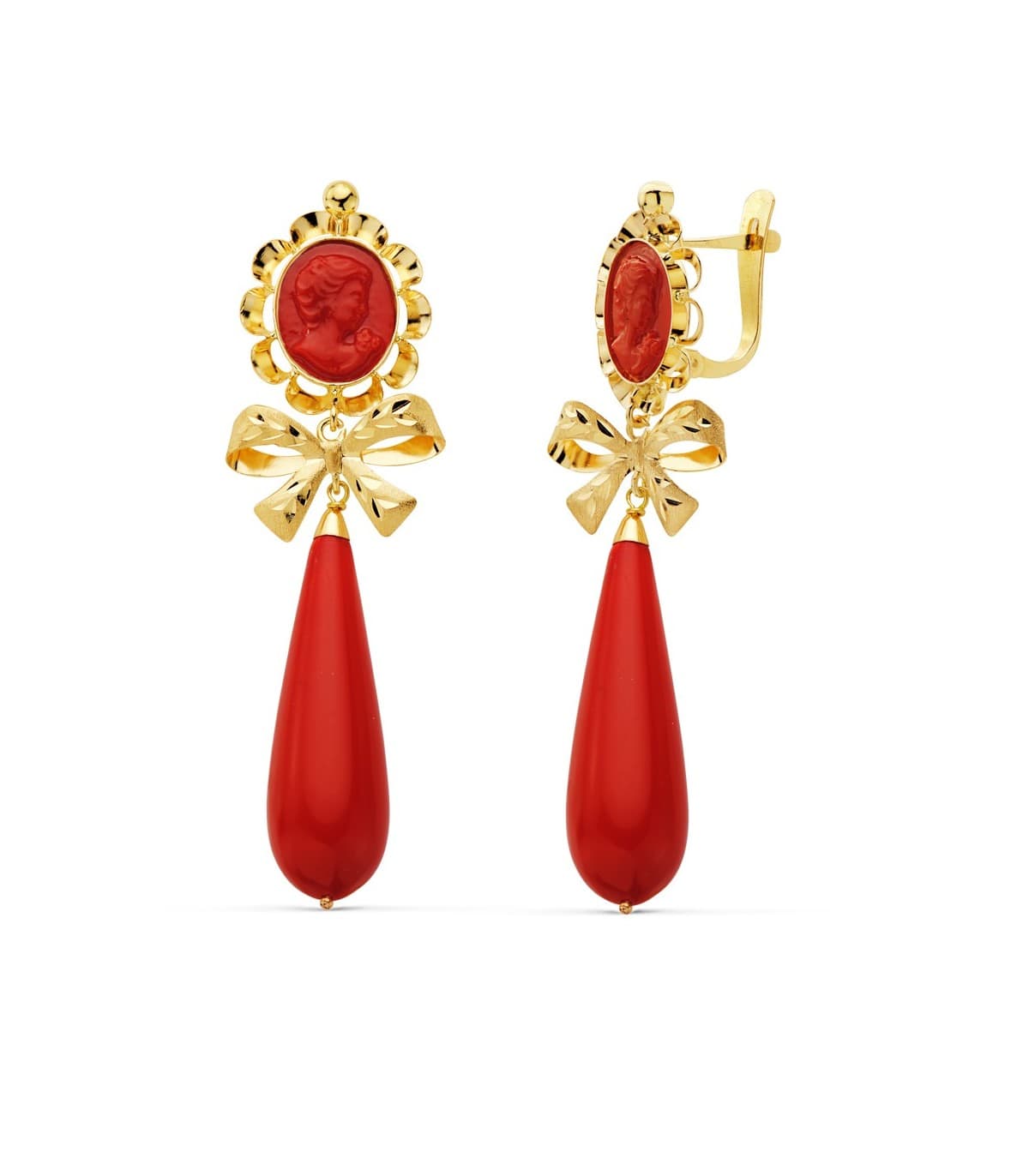 Orecchini corallo pendenti Samara goccia in oro giallo 18kt 62mm, da donna.