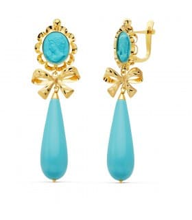 Pendientes Cubanas Samara Turquesa Oro Amarillo 18K 62mm