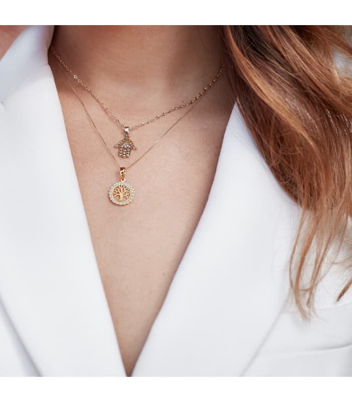 Colgante mujer mano Fatima calada circonitas amuleto fetiche collar hamsa jamsa charm moda