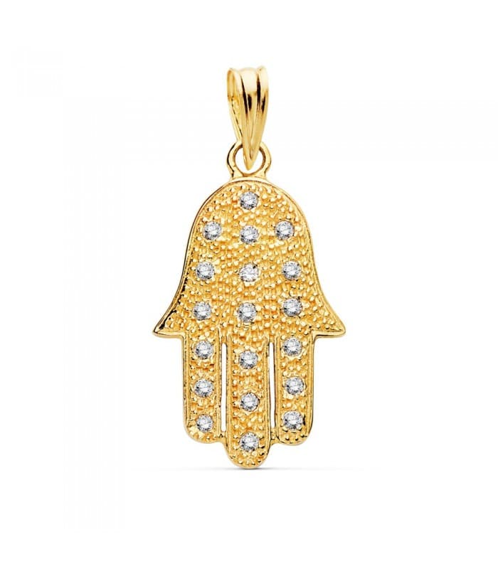 Colgante Mano de Fátima Hamsa Circonitas Oro 18K 22 mm collar amuleto moda regalo madre
