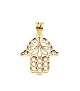 Ciondolo della Mano di Fatima traforata oro 18kt 20 mm - Gioielli e ciondoli portafortuna