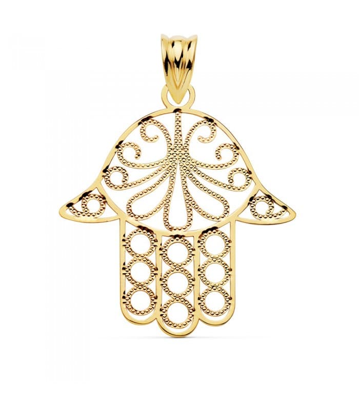Ciondolo della Mano di Fatima traforata oro 18kt 30 mm - Gioielli e ciondoli portafortuna