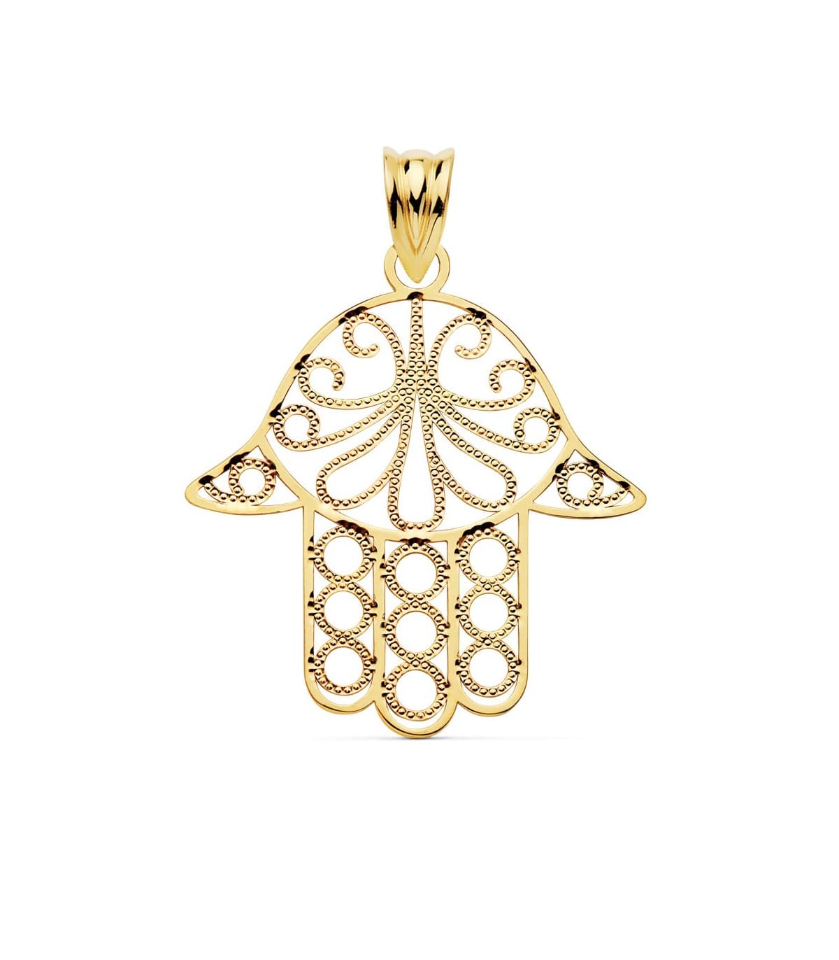 Colgante Mano de Fátima 30 mm Amuleto Hamsa Oro 18 ktes - Alda Joyeros