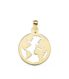 Colgante original Flat World Oro Amarillo 18K 15 mm Collar bola del mundo mapamundi mujer viajes aventuras