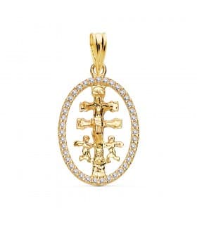 Ciondolo Croce Caravaca zirconi oro giallo 18kt 18mm