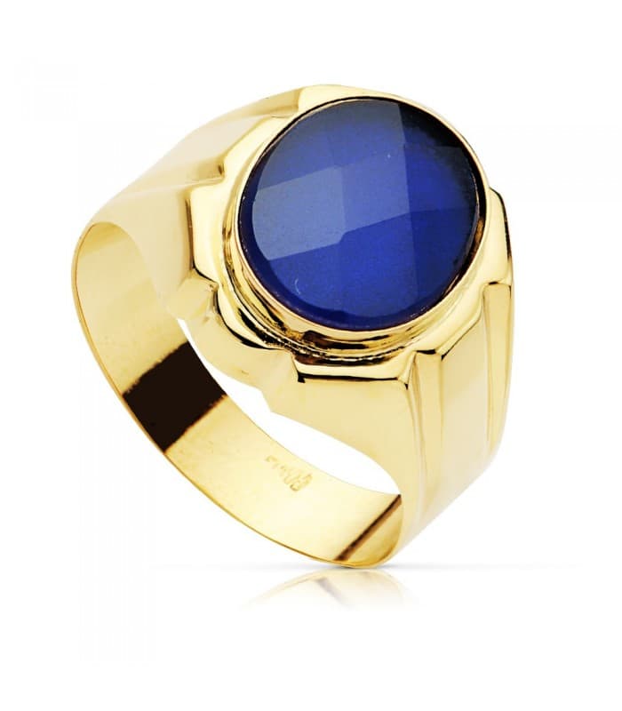Chevalière Homme Valentino Or Jaune 18K Spinelle Saphir