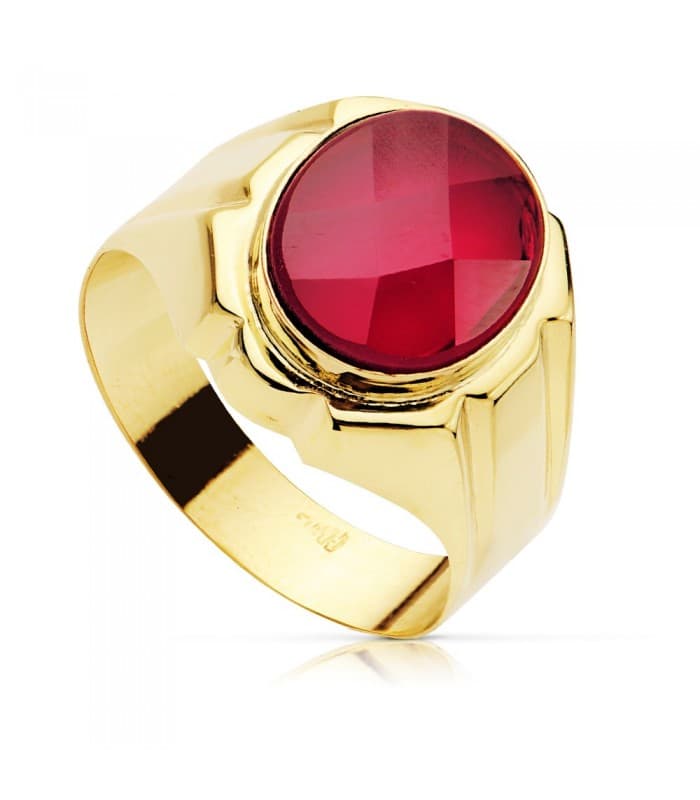 Chevalière Homme Valentino Or Jaune 18K Spinelle Rubis
