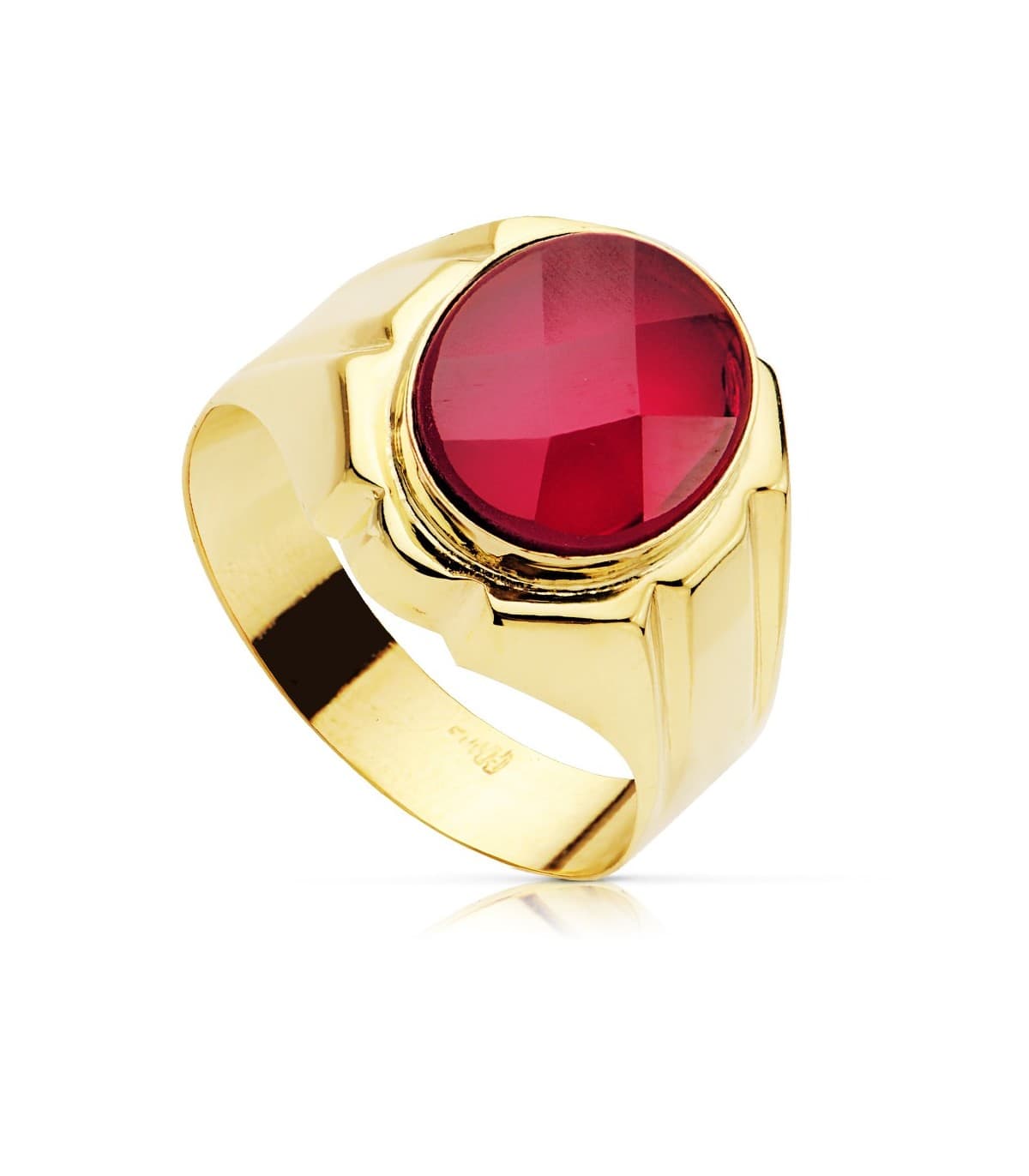 Sello Caballero Valentino Oro Amarillo 18K Espinela Rubí Anillo boda joyas hombres novios
