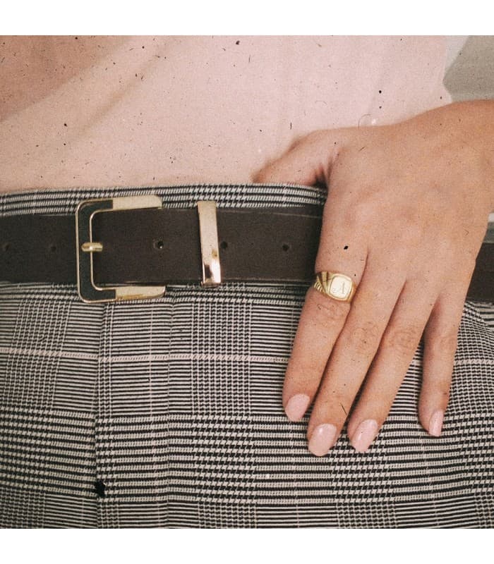 Sello personalizado Oro Amarillo 18K Cuadrado Cadete niño primera comunión anillo sello Mujer moderno