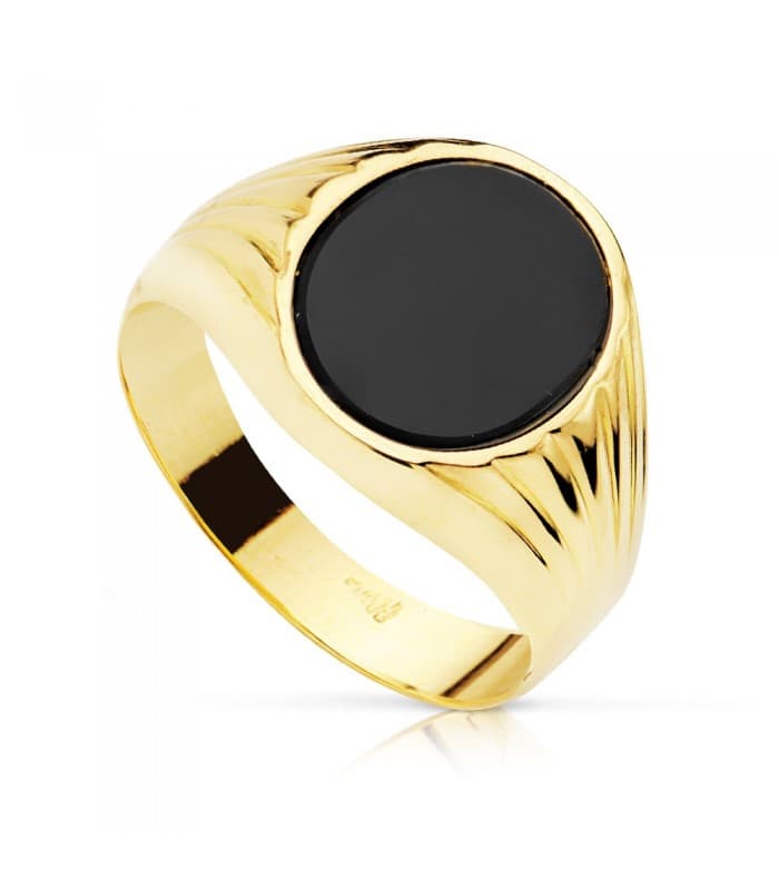 Anillo Sello mujer Piero Oro Amarillo 18 Kilates Piedra Oval Ónix Negro Sello Hombre elegante