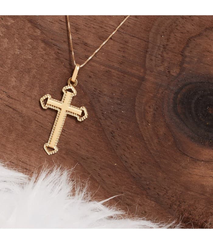 Gotisches Kreuz Damen 25 mm - Anhänger Kreuz mit Jesus 750 Gold 16952