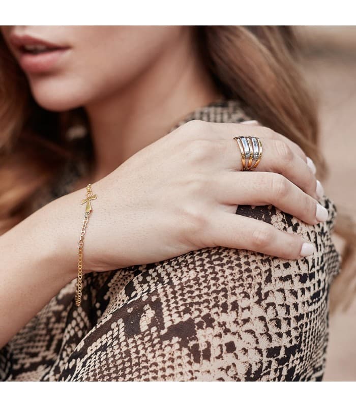 Sortija bicolor Yasmina 18 Ktes anillo de bandas ancho para mujer estilo casual joyería