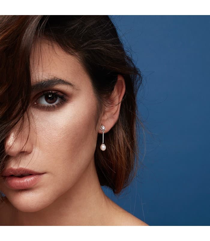 Pendientes Flores de novia Oro Blanco 18 Kilates Perla cultivada joyas novia