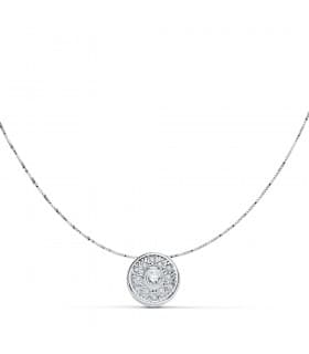 Gargantilla mujer chatón grano Oro blanco 18k Collar colgante punto de luz