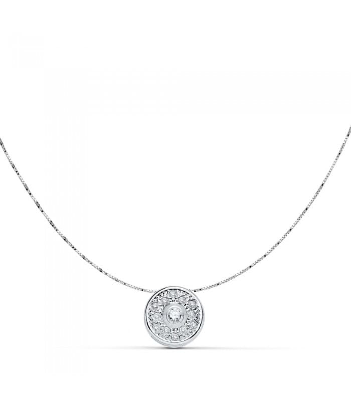 Gargantilla mujer chatón grano Oro blanco 18k Collar colgante punto de luz