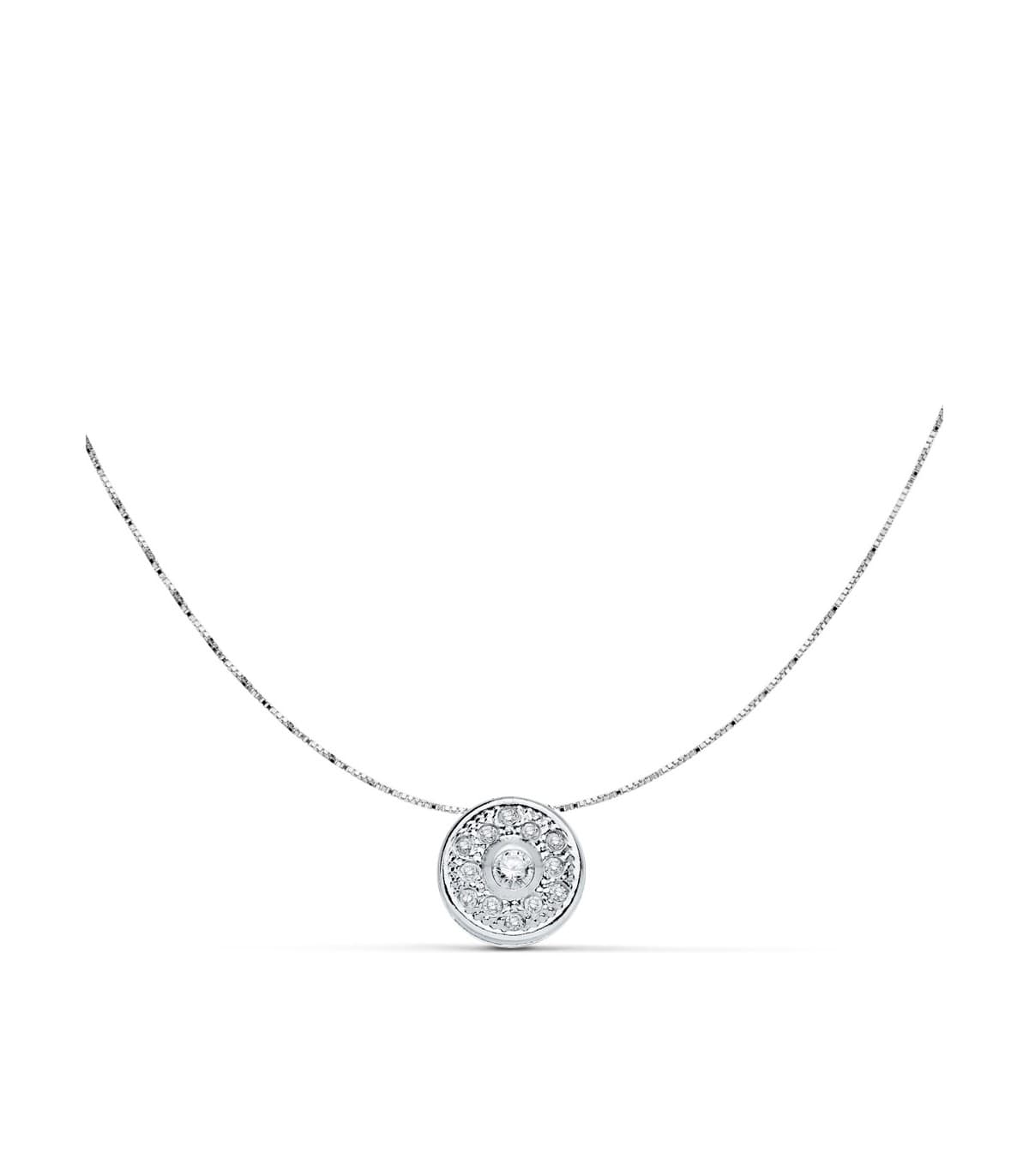 Gargantilla mujer chatón grano Oro blanco 18k Collar colgante punto de luz