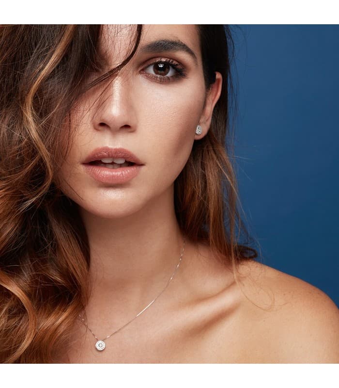 Pendientes mujer chatón grano Oro blanco 18 kilates punto de luz Night Out invitada boda