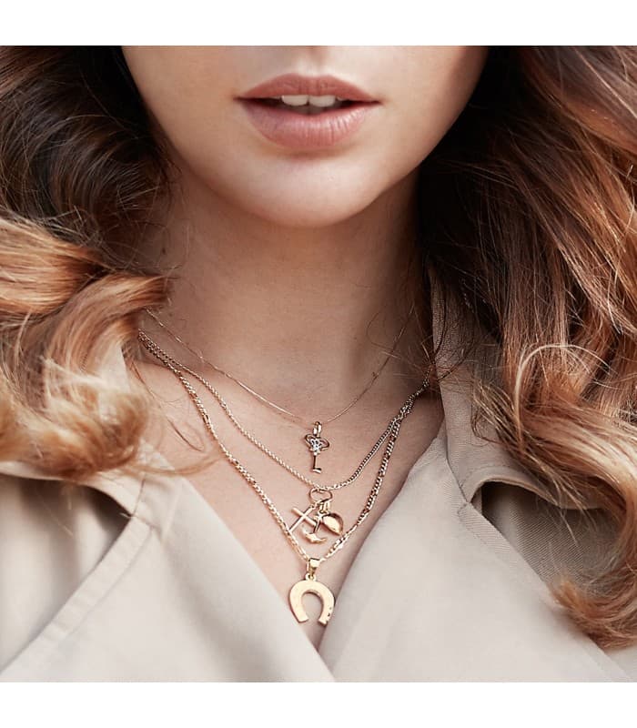 Colgante Tres Virtudes Oro 18K 25 mm fetiches mujer medallas religiosas cruz corazón collar ancla